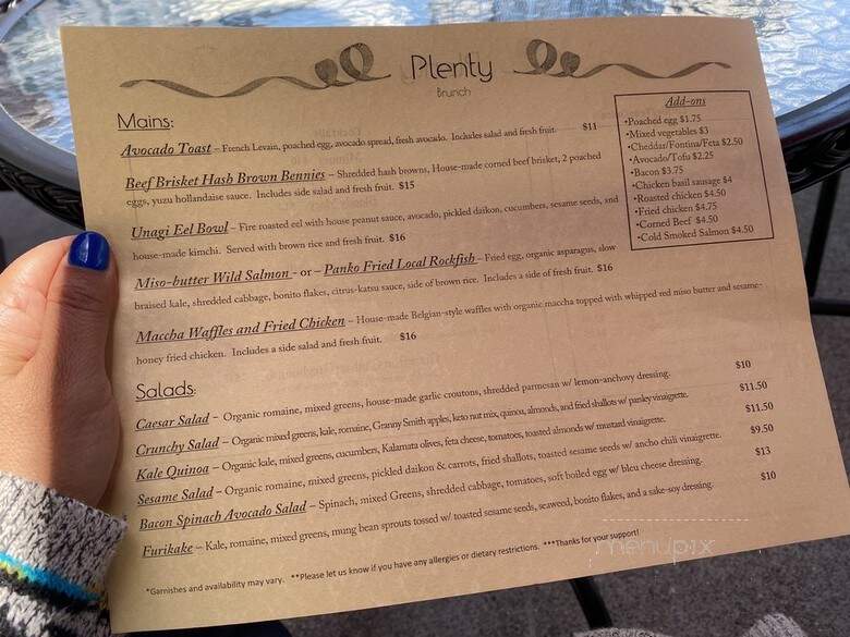 Plenty - Oakland, CA menu_pic
