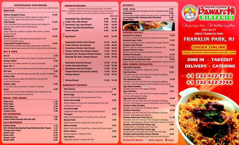 Bawarchi Biryani Point - Franklin Township, NJ menu_pic