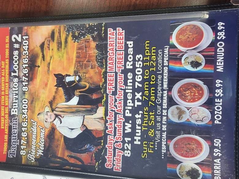 Burritos Locos #2 - Hurst, TX menu_pic