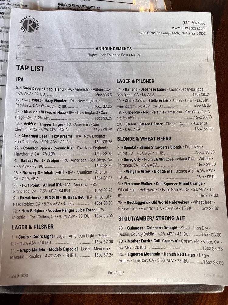 Rance's Chicago Pizza - Long Beach, CA menu_pic