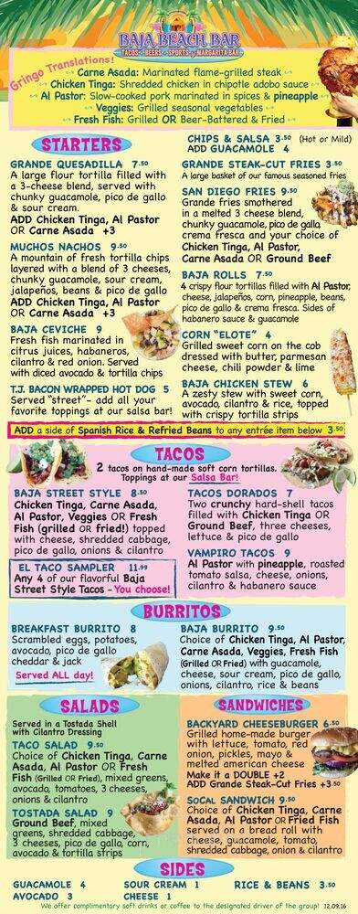 Baja Beach Bar - Los Angeles, CA menu_pic
