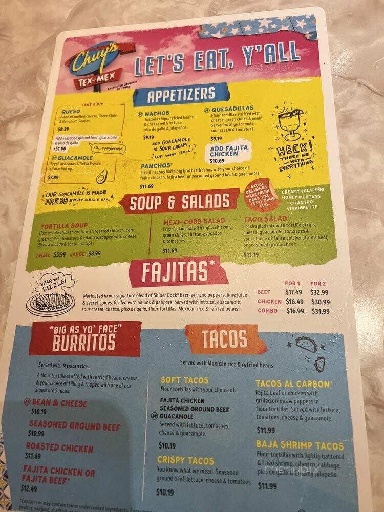 Chuy's - Cary, NC menu_pic