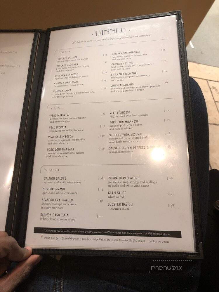 Paolo's On 54 - Morrisville, NC menu_pic