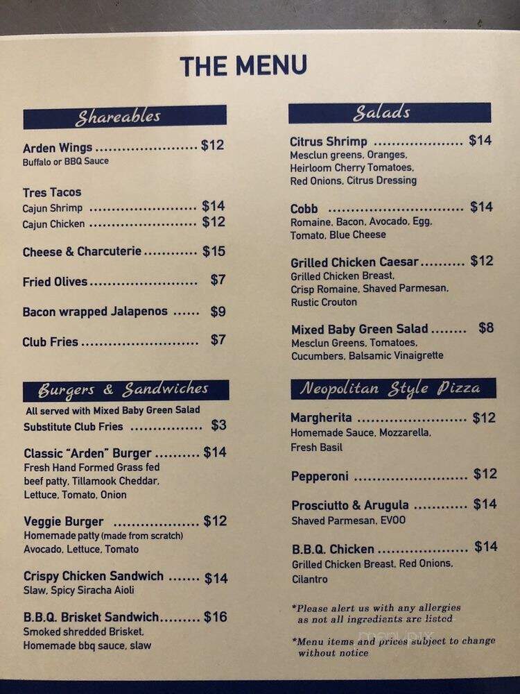 Glen Arden Club - Glendale, CA menu_pic