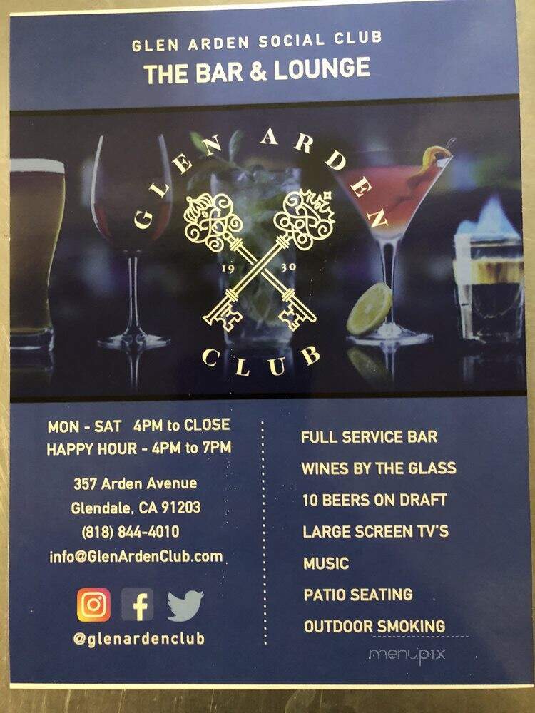 Glen Arden Club - Glendale, CA menu_pic