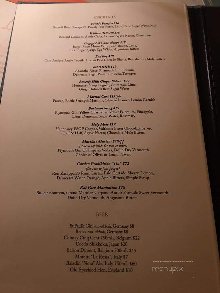 The Garden Bar - Beverly Hills, CA menu_pic