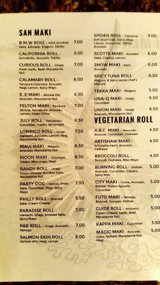 Sushi San - Felton, CA menu_pic