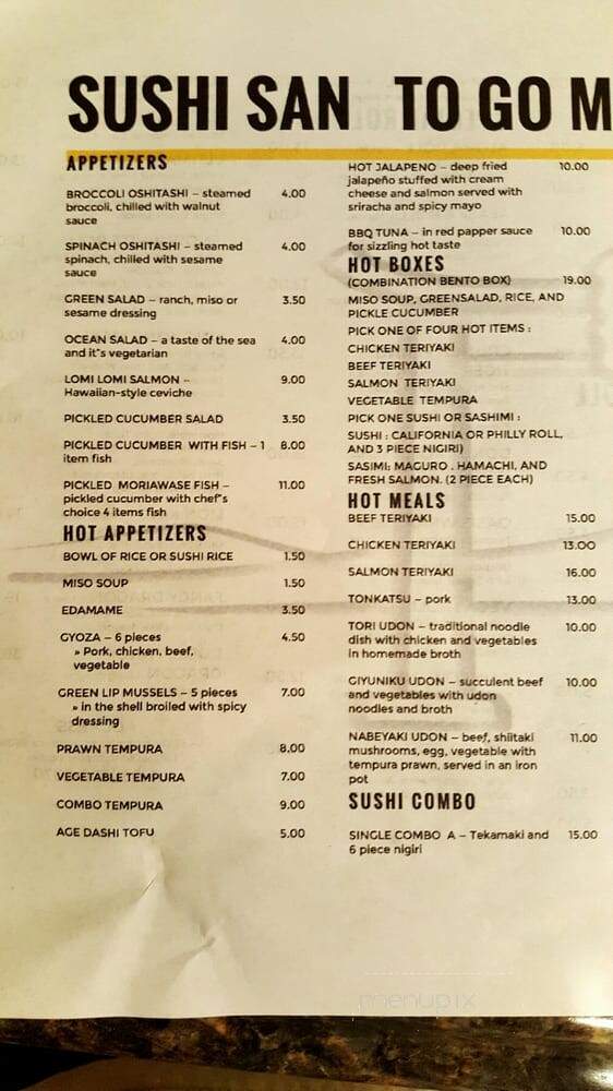 Sushi San - Felton, CA menu_pic