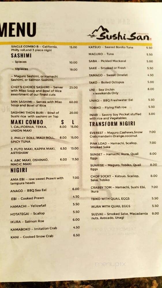 Sushi San - Felton, CA menu_pic