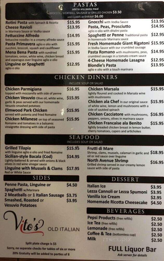 Vito's Old Italian - Elmwood Park, IL menu_pic