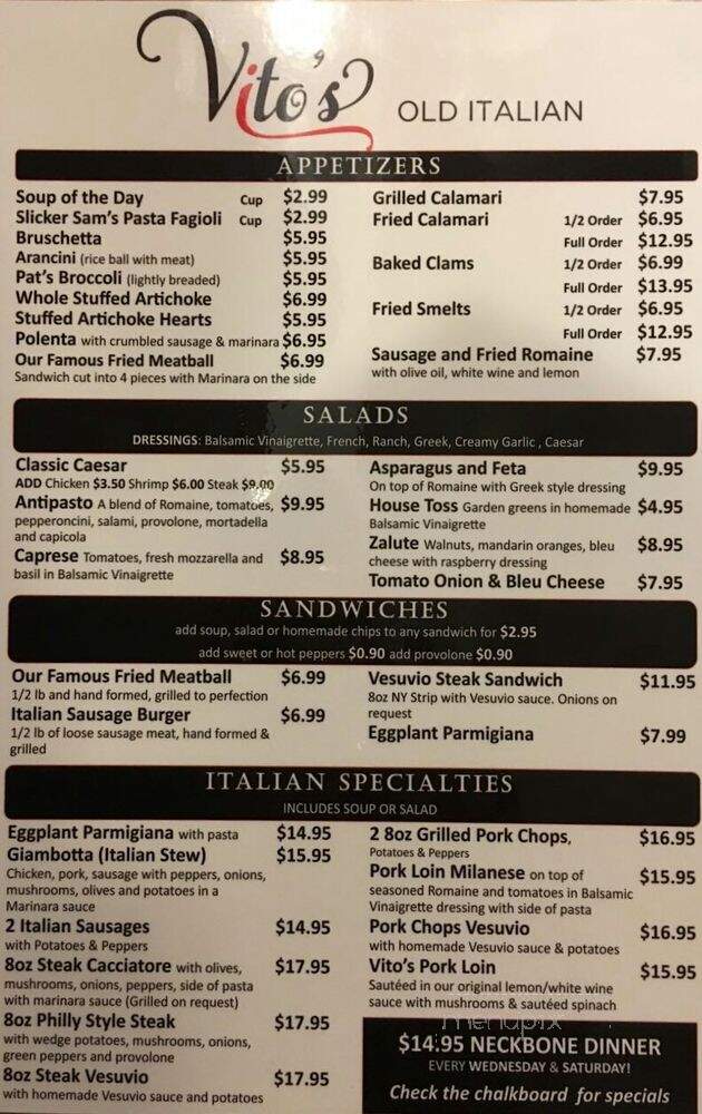 Vito's Old Italian - Elmwood Park, IL menu_pic