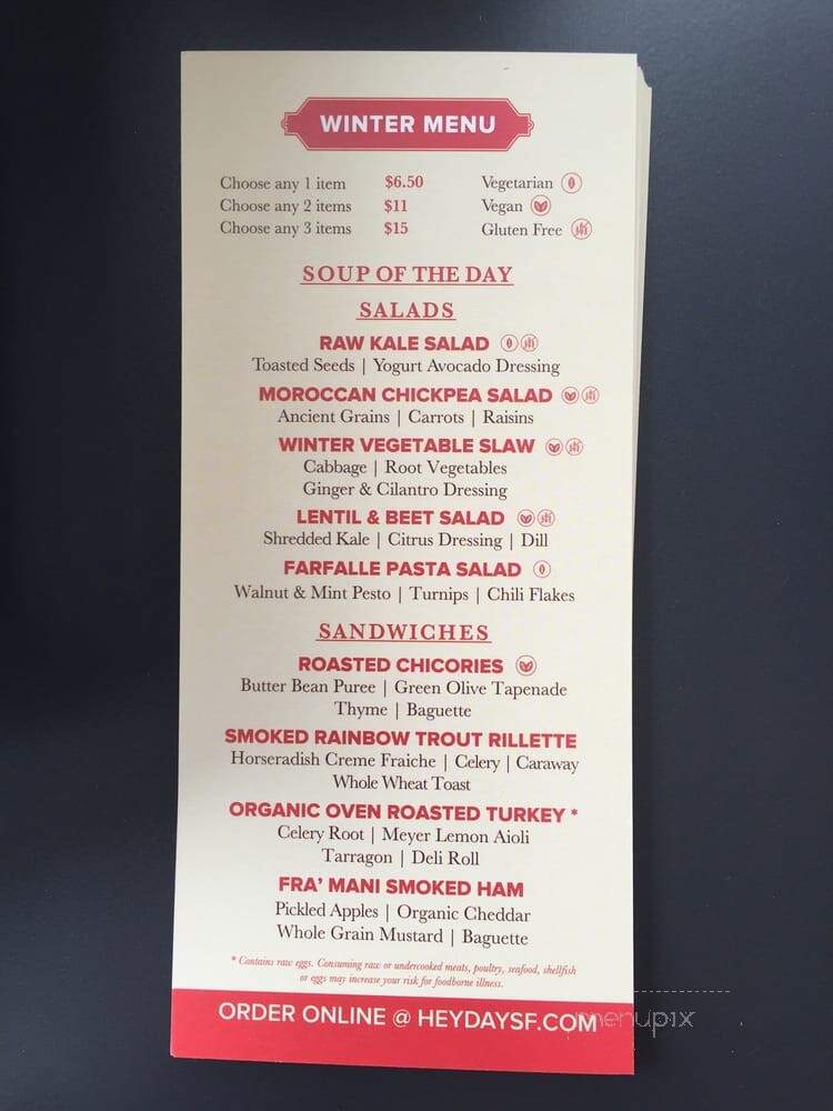 Heyday - San Francisco, CA menu_pic