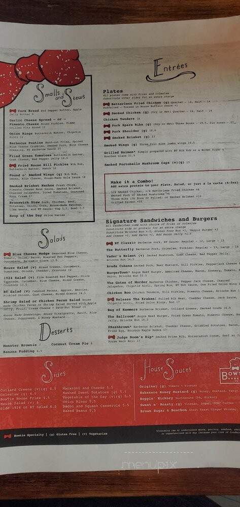 BowTie Barbecue - Savannah, GA menu_pic