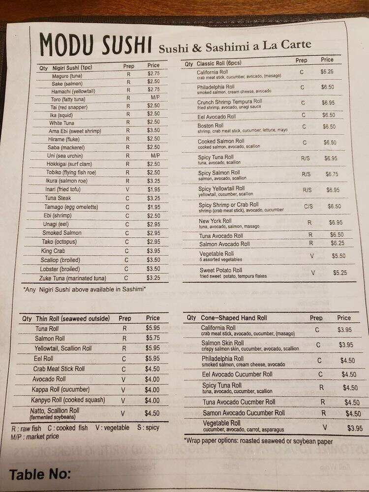 Modu Sushi - Clifton Park, NY menu_pic