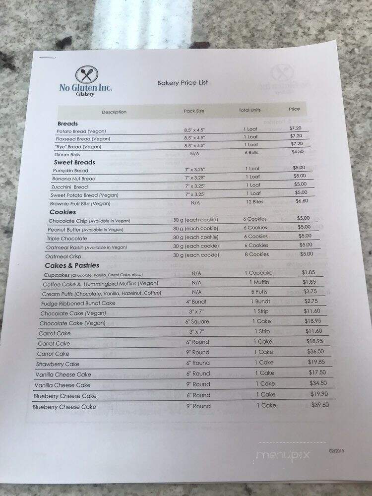 No Gluten - Stone Mountain, GA menu_pic