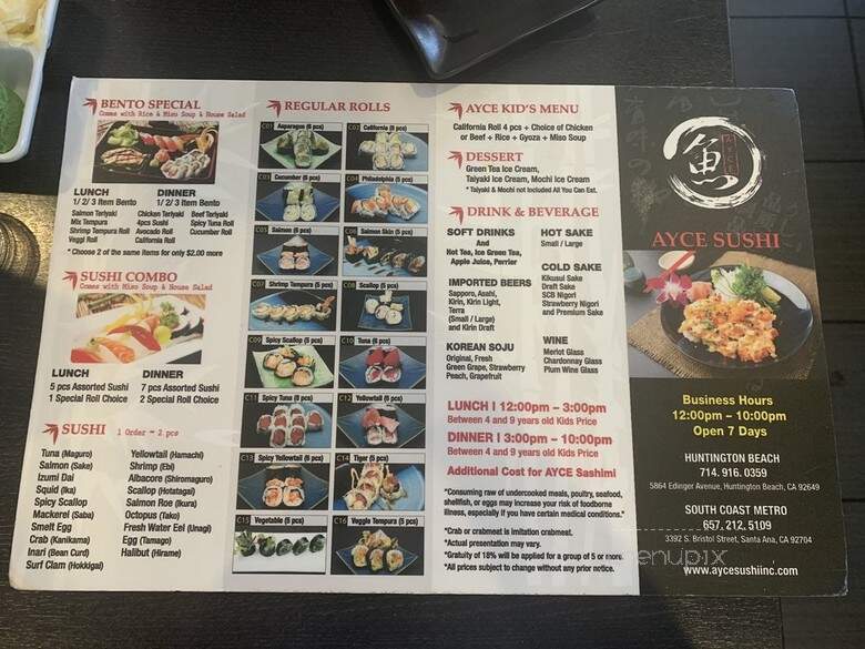 AYCE Sushi HB - Huntington Beach, CA menu_pic