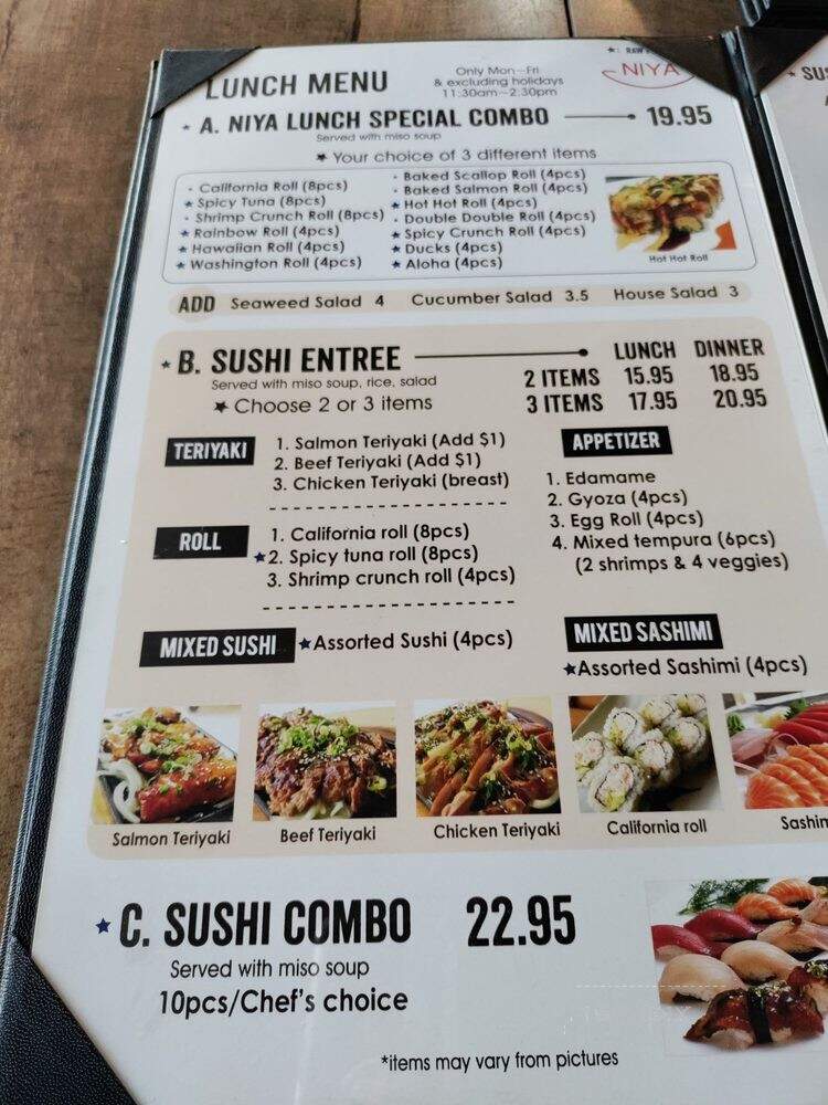 Niya Sushi - Huntington Beach, CA menu_pic