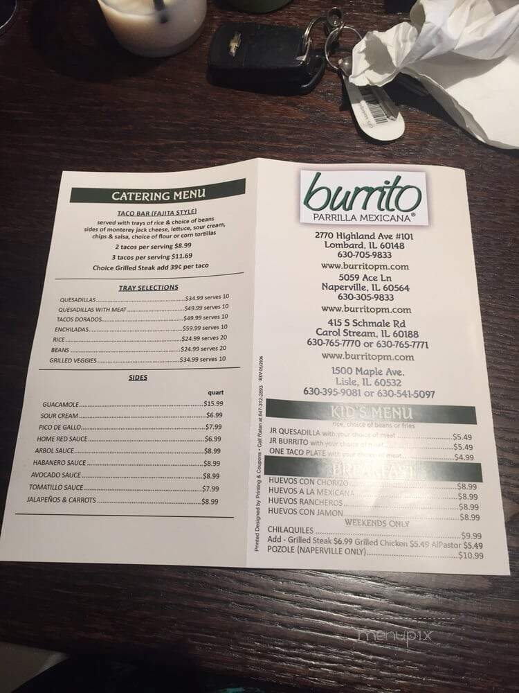 Burrito Parrilla Mexicana - Lisle, IL menu_pic