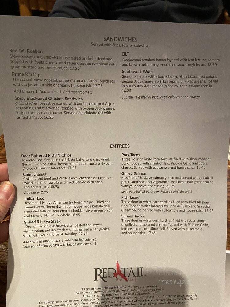 Red Tail Bar & Grill - Worley, ID menu_pic