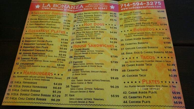 La Bonanza Authentic Mexican Food - Huntington Beach, CA menu_pic