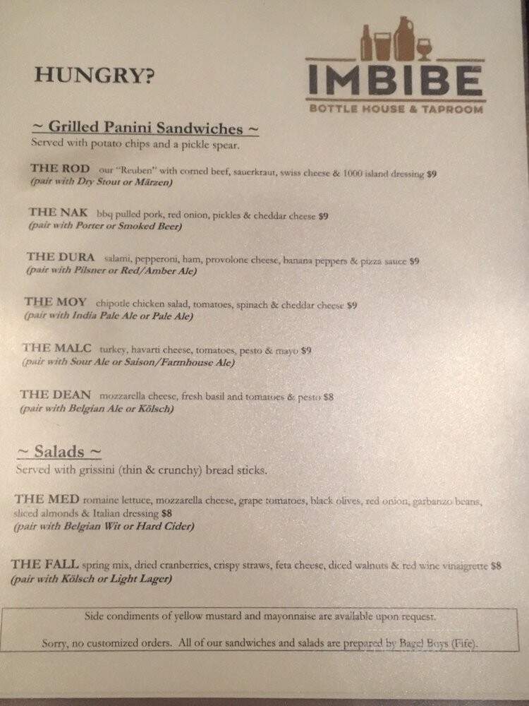 Imbibe Bottle House & Taproom - Maple Valley, WA menu_pic