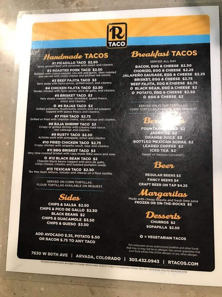 R Taco - Arvada, CO menu_pic