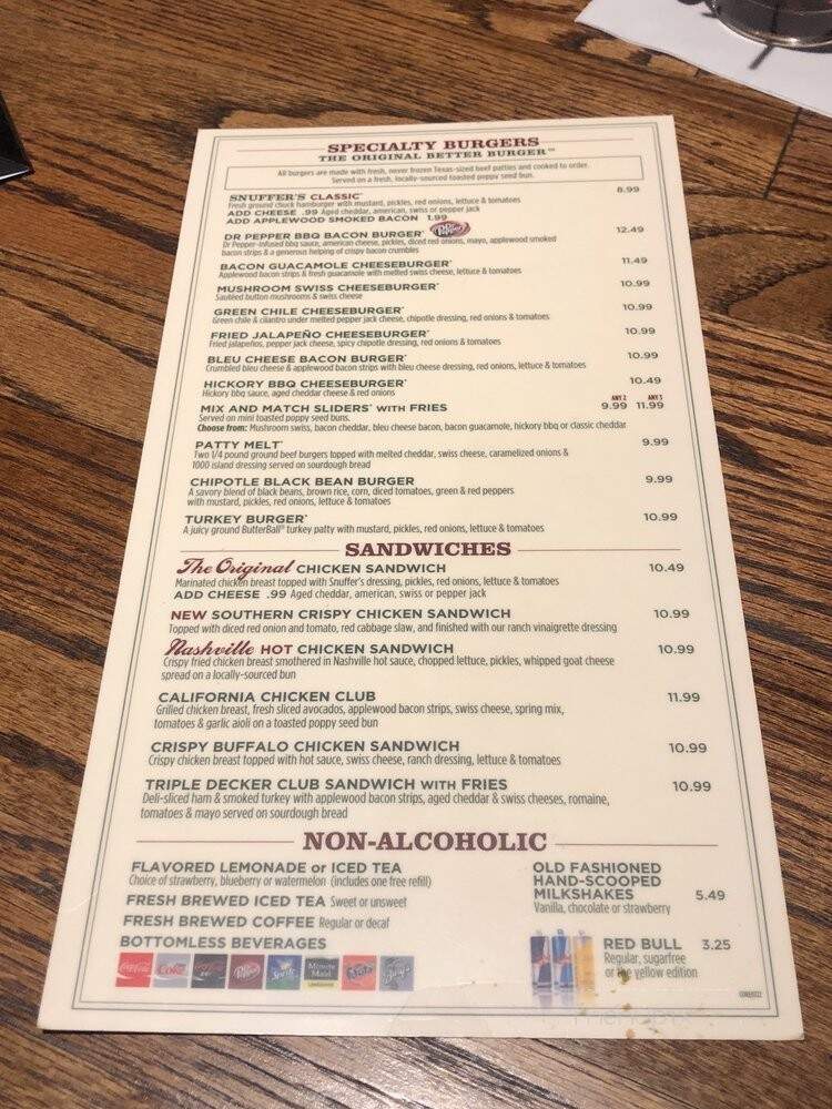 Snuffer's Resturant & Grill - Greenville, TX menu_pic
