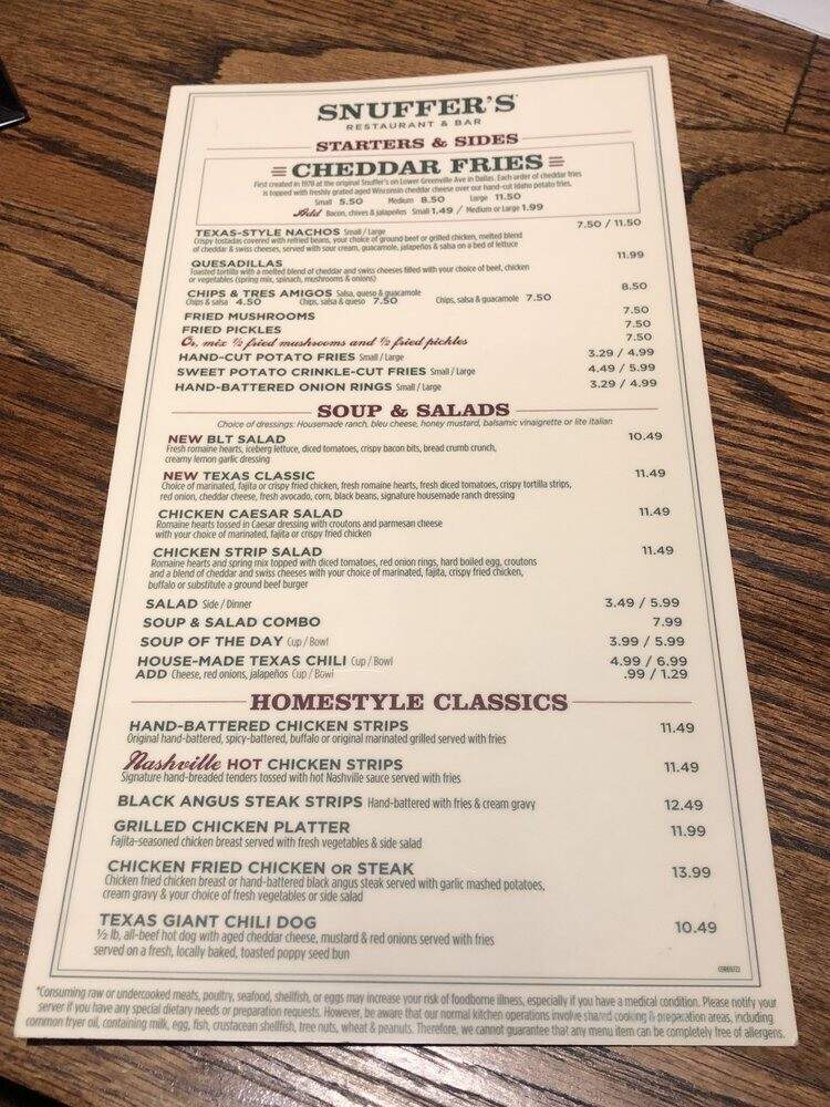 Snuffer's Resturant & Grill - Greenville, TX menu_pic