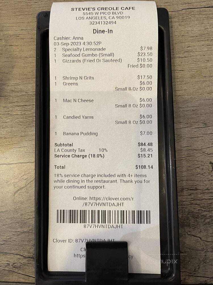 Stevie's Creole Cafe - Los Angeles, CA menu_pic