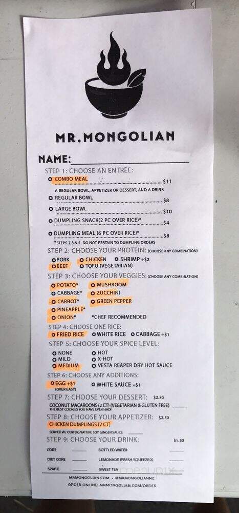 Mr. Mongolian - Durham, NC menu_pic