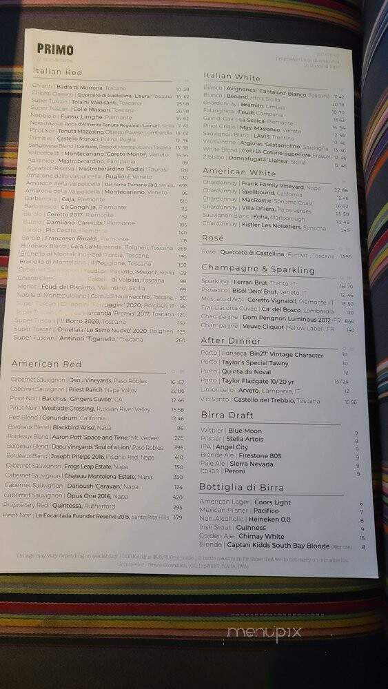 Primo Italia - Torrance, CA menu_pic