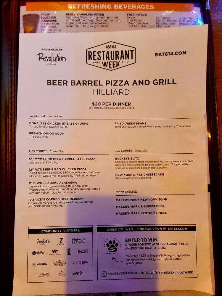 Beer Barrel Pizza and Grill - Hilliard, OH menu_pic