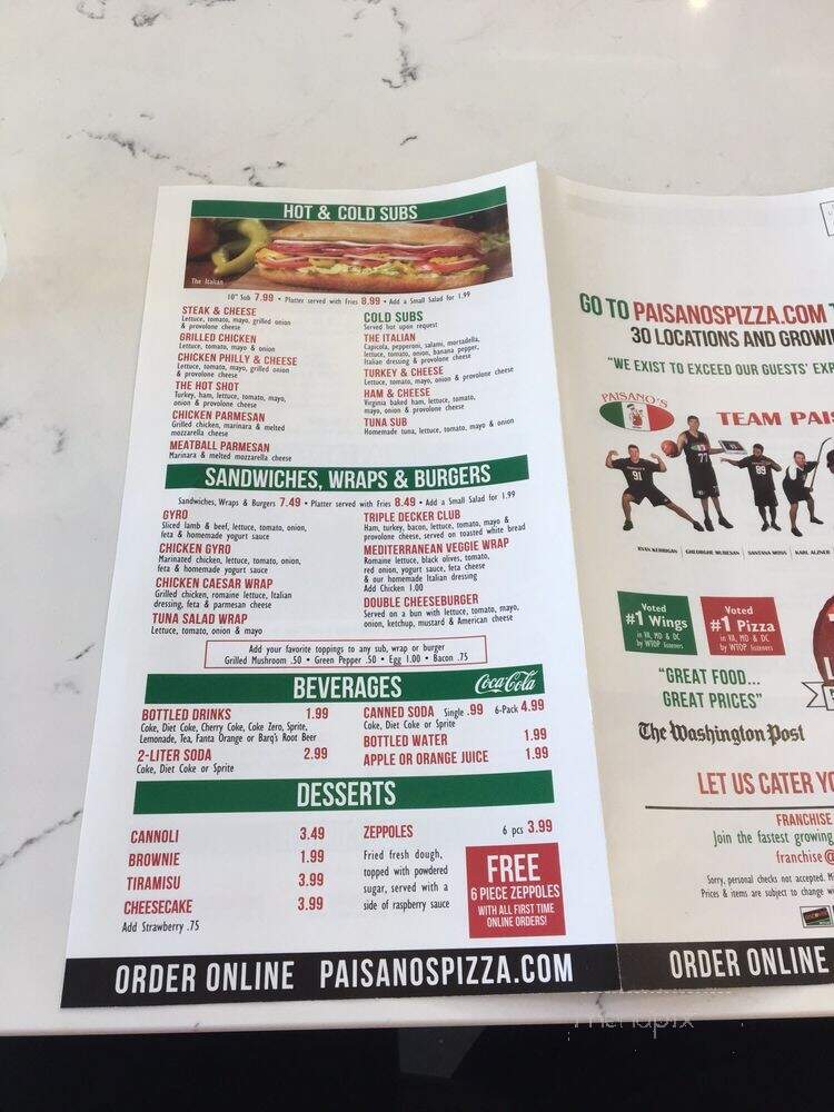 Paisano's Pizza - Fredericksburg, VA menu_pic