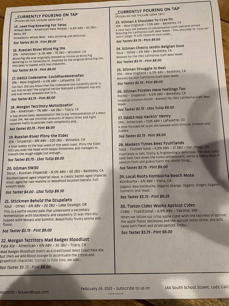 Brix & Hops - Lodi, CA menu_pic