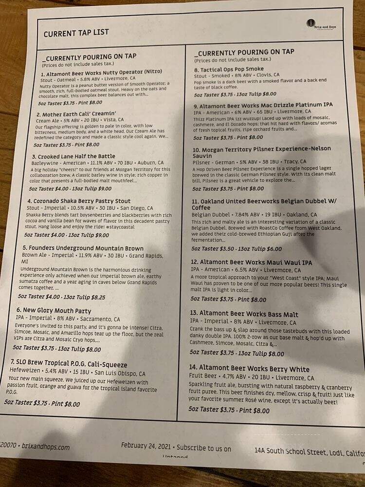 Brix & Hops - Lodi, CA menu_pic
