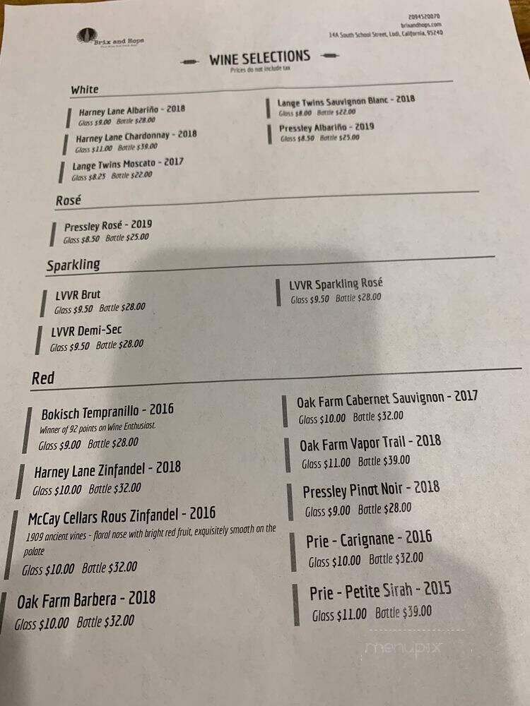 Brix & Hops - Lodi, CA menu_pic