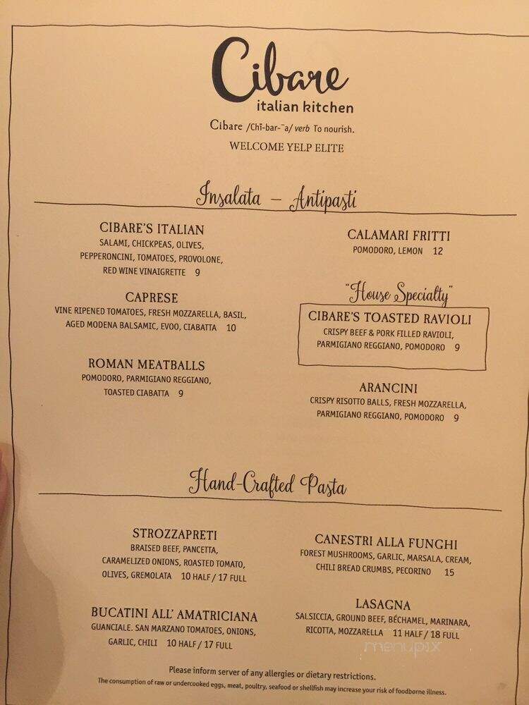 Cibare - St. Louis, MO menu_pic