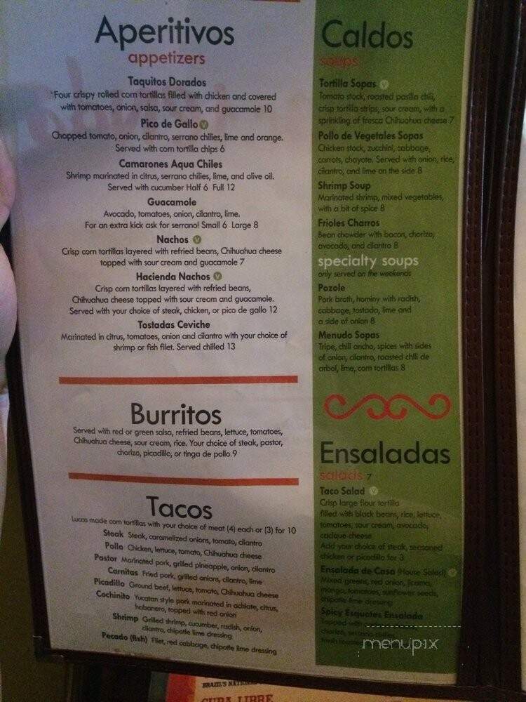 Hacienda El Mirador - Peoria, IL menu_pic