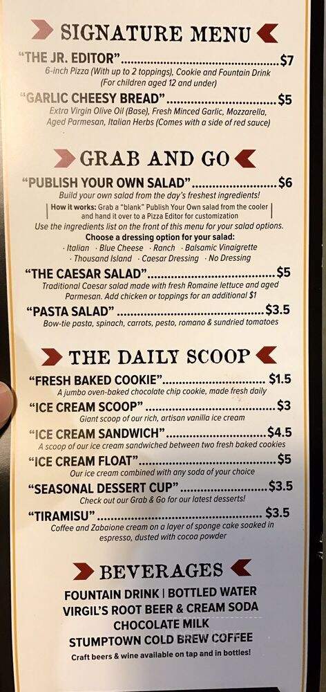 The Pizza Press - North Hollywood, CA menu_pic