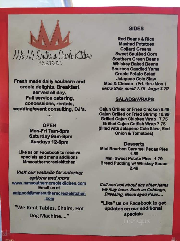 M&M's Southern Creole Kitchen - Richmond, TX menu_pic