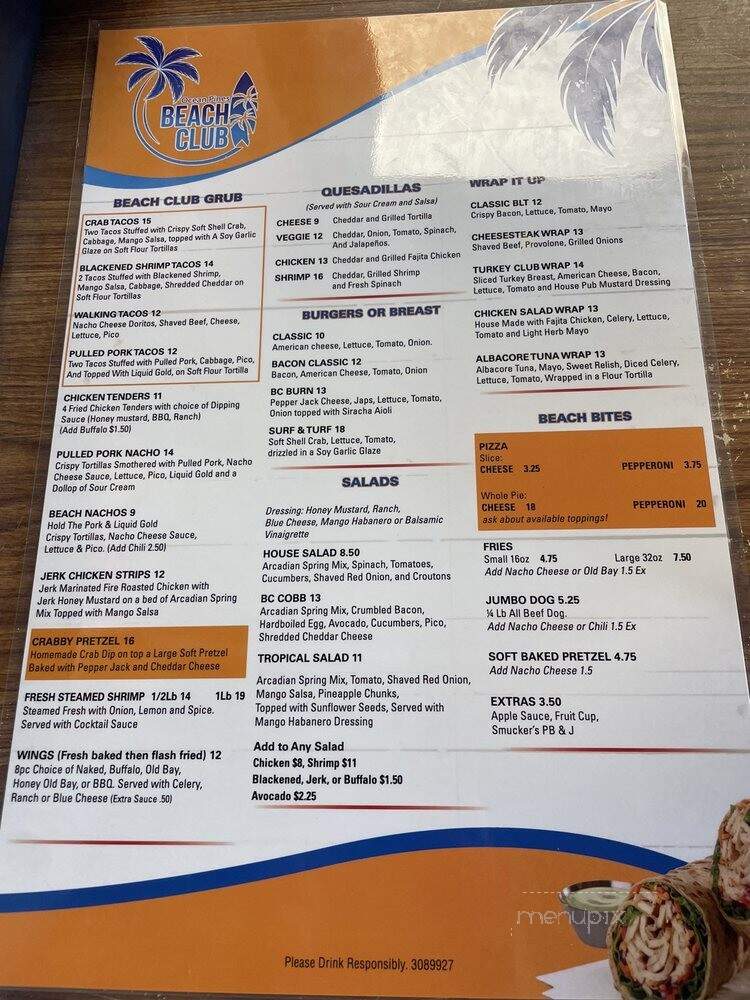 Ocean Pines Beach Club Restaurant - Ocean City, MD menu_pic