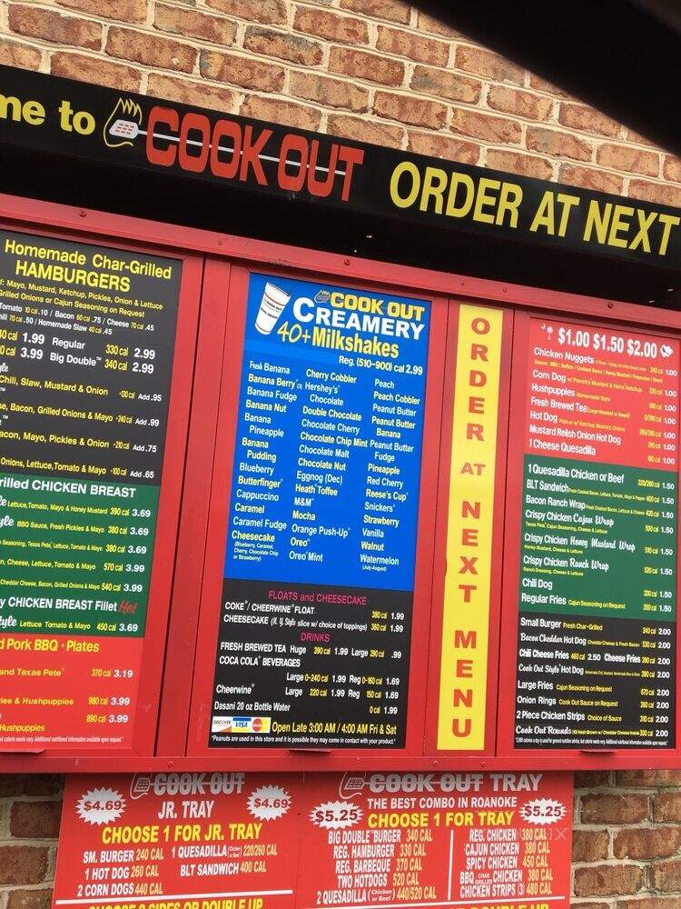 Cook Out - Roanoke, VA menu_pic