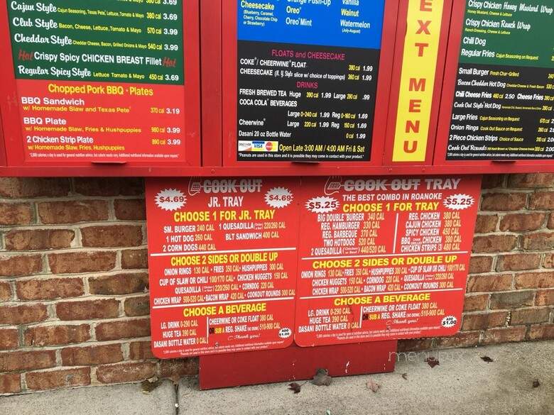 Cook Out - Roanoke, VA menu_pic