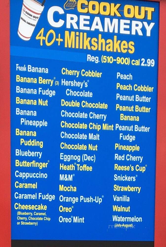 Cook Out - Roanoke, VA menu_pic