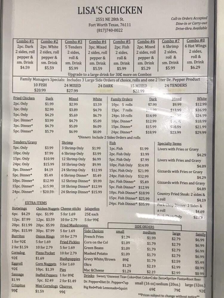 Lisa's Fried Chicken - Fort Worth, TX menu_pic