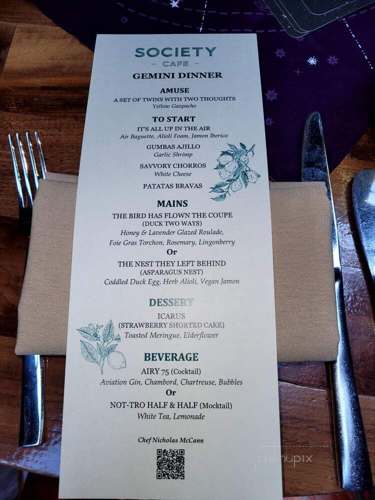 Society Cafe - New York, NY menu_pic
