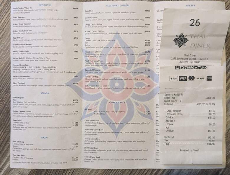 Thai Diner - Lawrence, KS menu_pic