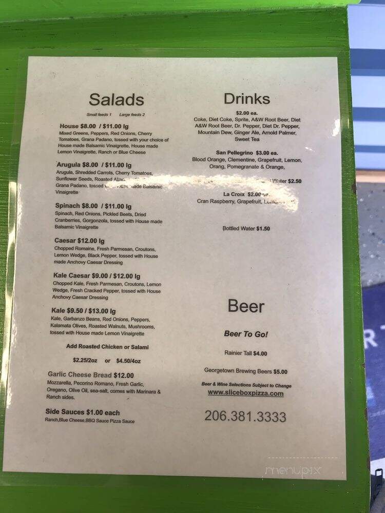 Slice Box Pizza - Seattle, WA menu_pic