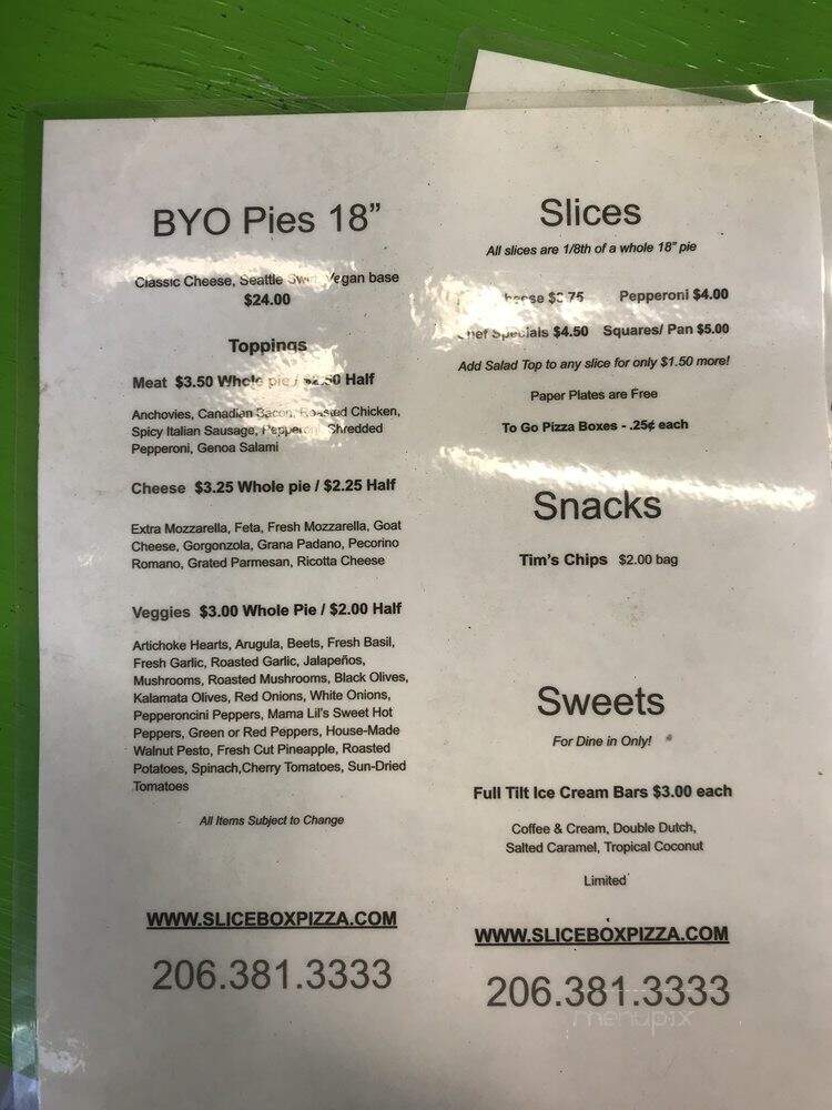 Slice Box Pizza - Seattle, WA menu_pic