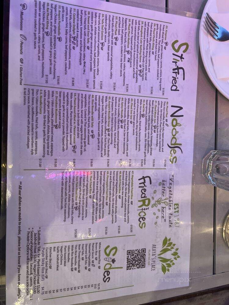Araya's Place - Bellevue, WA menu_pic